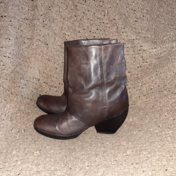 A.S. 98-AS 98-Brown/Black Leather-Moto Boots-Side Zip/Snap-Sz 38-Excellent - Picture 4 of 9